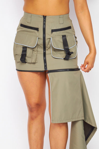 Day to Night Cargo Pocket Zipper Midi Mini Skirt