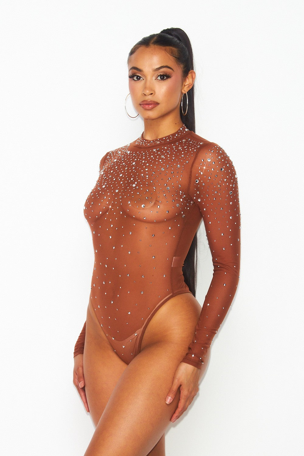 She Belongs Here Sheer Mesh Rhinestone Bodysuit