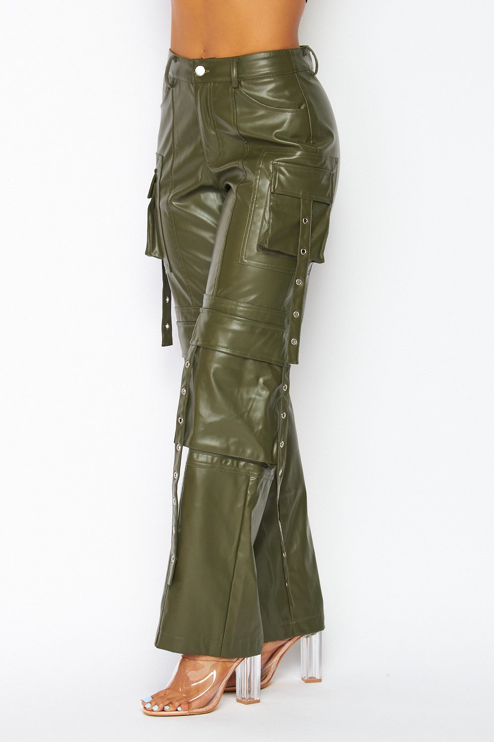 No Control Faux Leather Straight Leg Cargo Pants