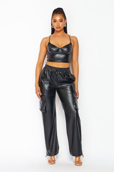 Someday Metallic Liquid Leather Cargo Pant Set