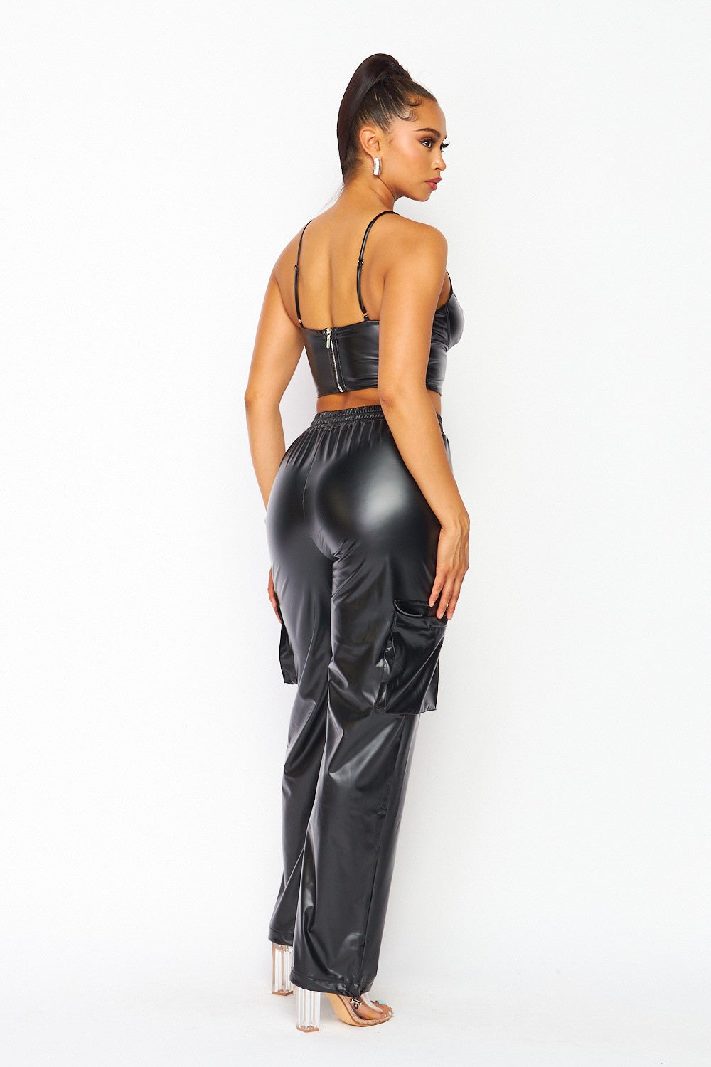 Someday Metallic Liquid Leather Cargo Pant Set