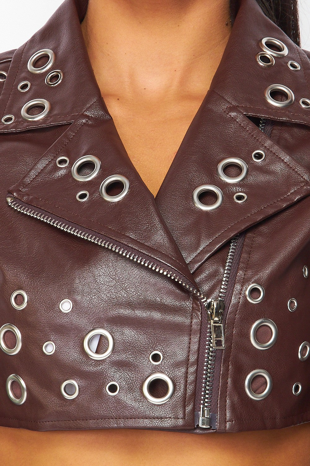 Jody Grommet Faux Leather Cropped Moto Jacket