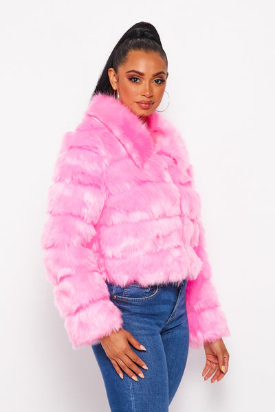 My Best Soft Faux Fur Collared Tiered Jacket Coat