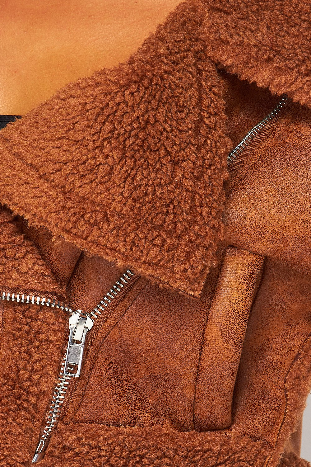 Day Off Faux Sherpa Shearling Cropped Moto Jacket