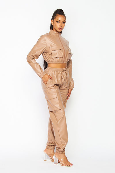 Our New Me Faux Leather Cargo Pant Set