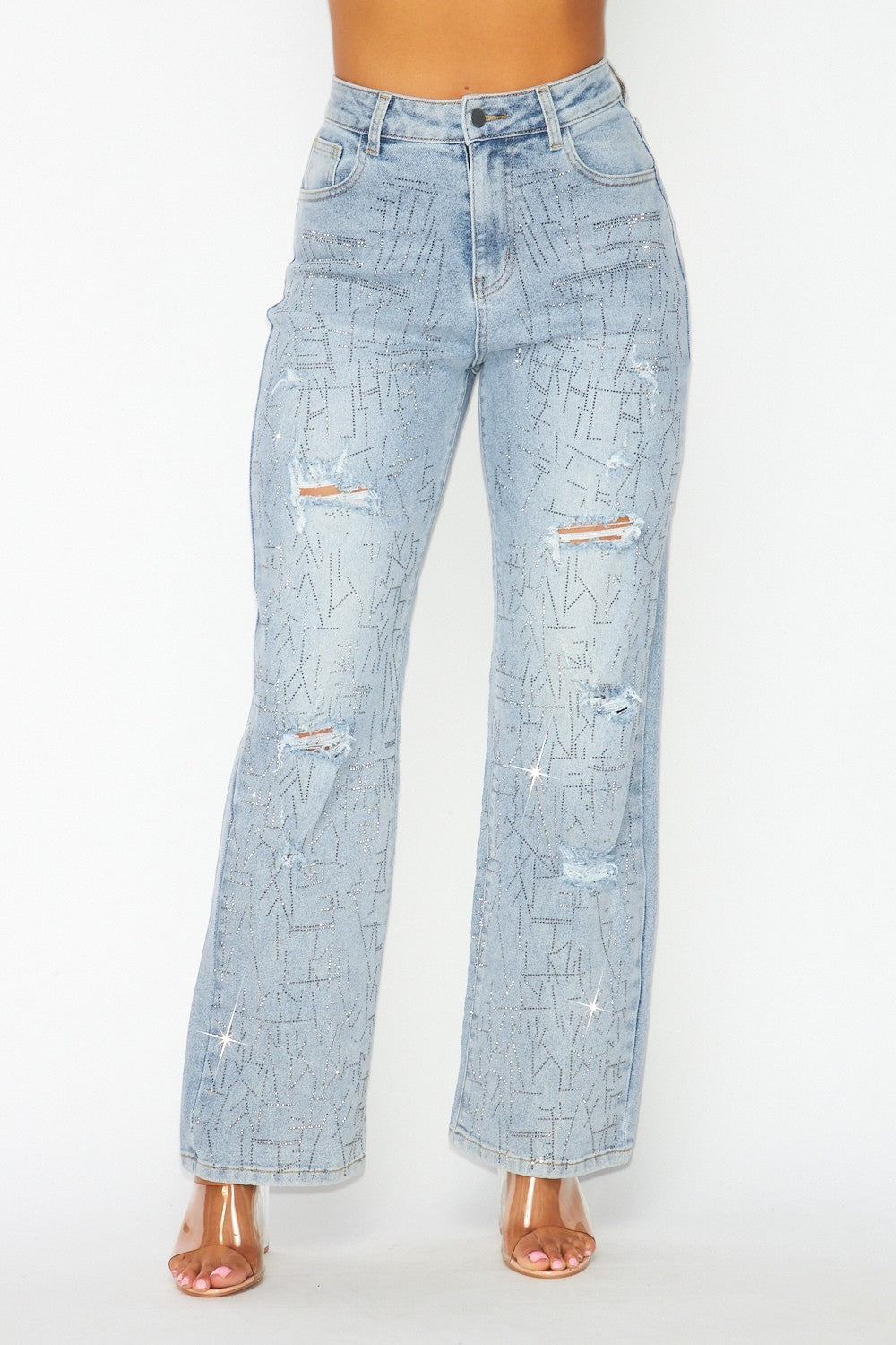 Glamorous Rhinestone High Rise Denim Jeans
