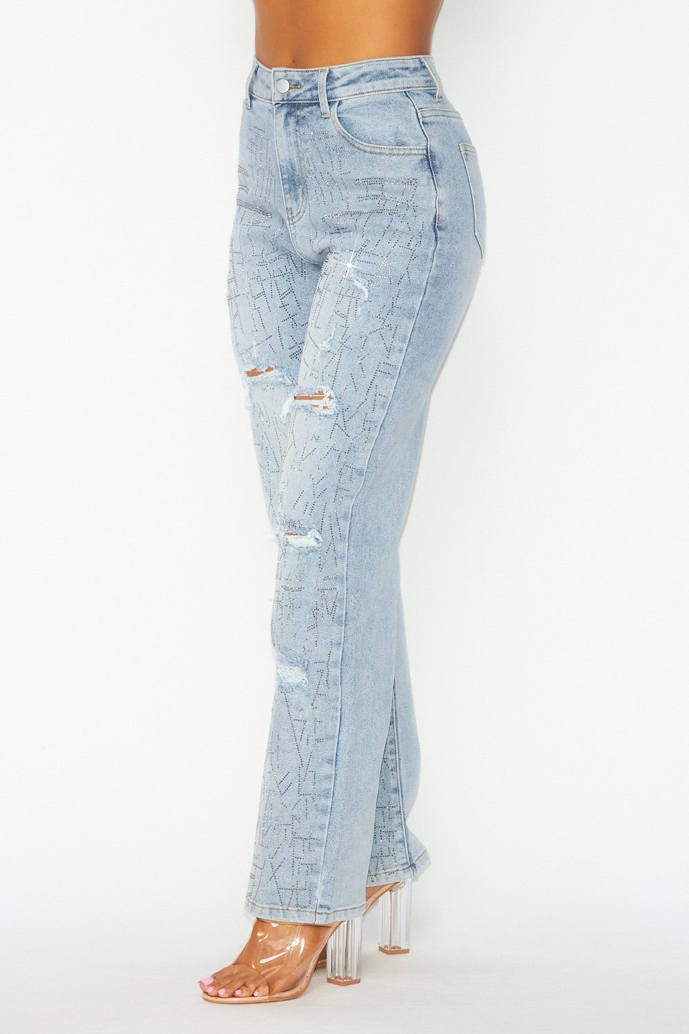 Glamorous Rhinestone High Rise Denim Jeans