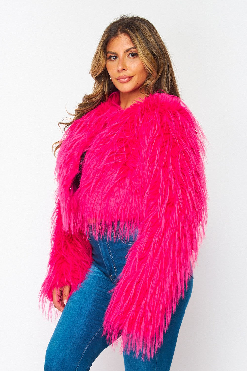 Lana Soft Faux Fur Collared Tiered Jacket Coat