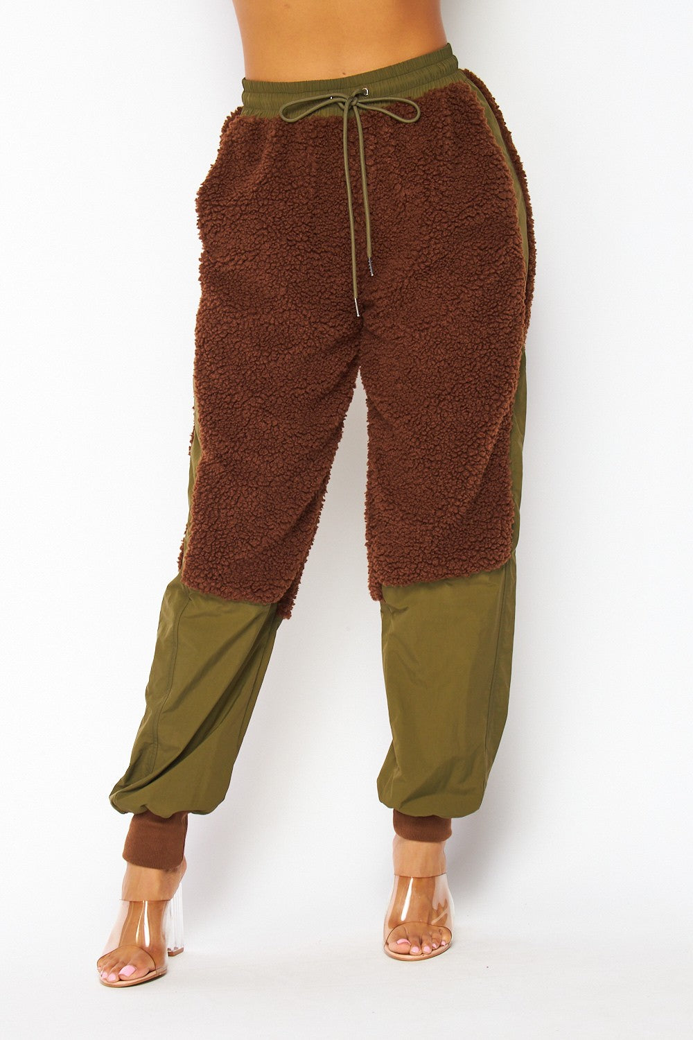 Edith Nylon Fleece Contrast Cargo Jogger Pants
