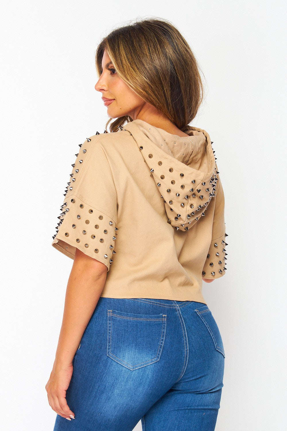 Roxy Spike Stud Trim Crop Hoody Top