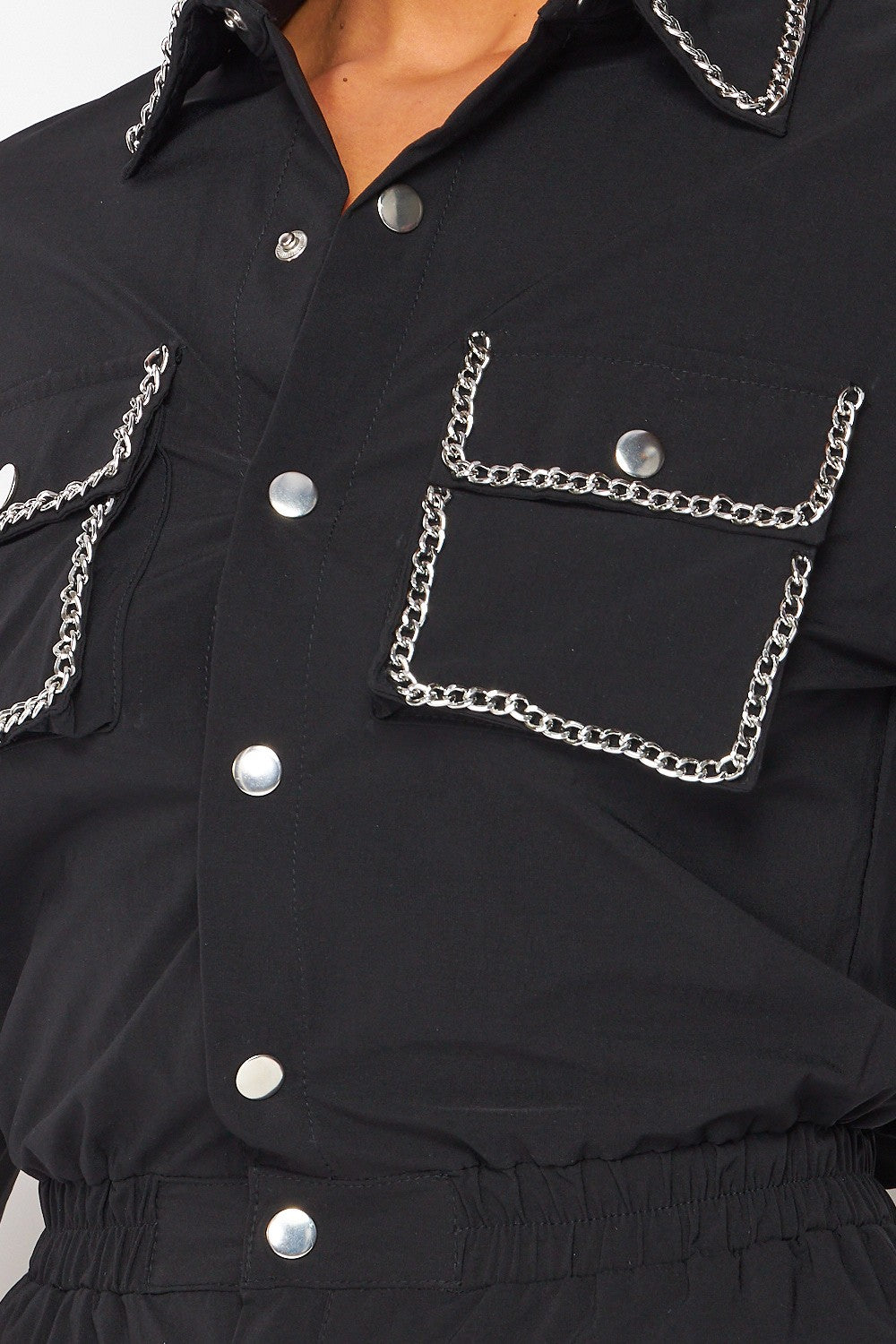 Solange Nylon Chain Trim Cargo Button Up Jumpsuit