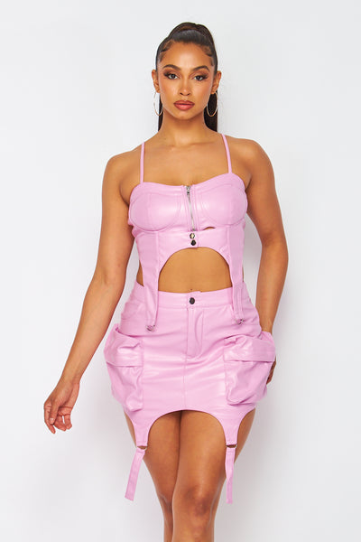 Pretty Petty Vegan Leather Crop Top and Skirt Set