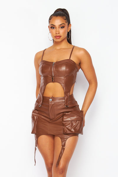 Pretty Petty Vegan Leather Crop Top and Skirt Set