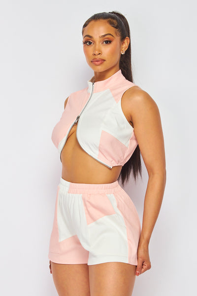 High Value Color Blocked Crop Top and Shorts Set