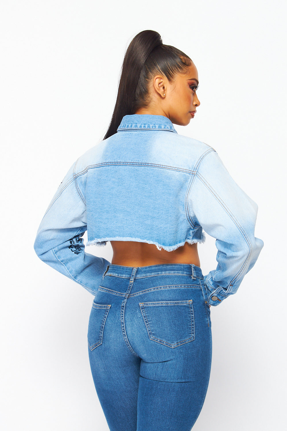 Walk That Talk Cropped Denim Jacket with Lettering