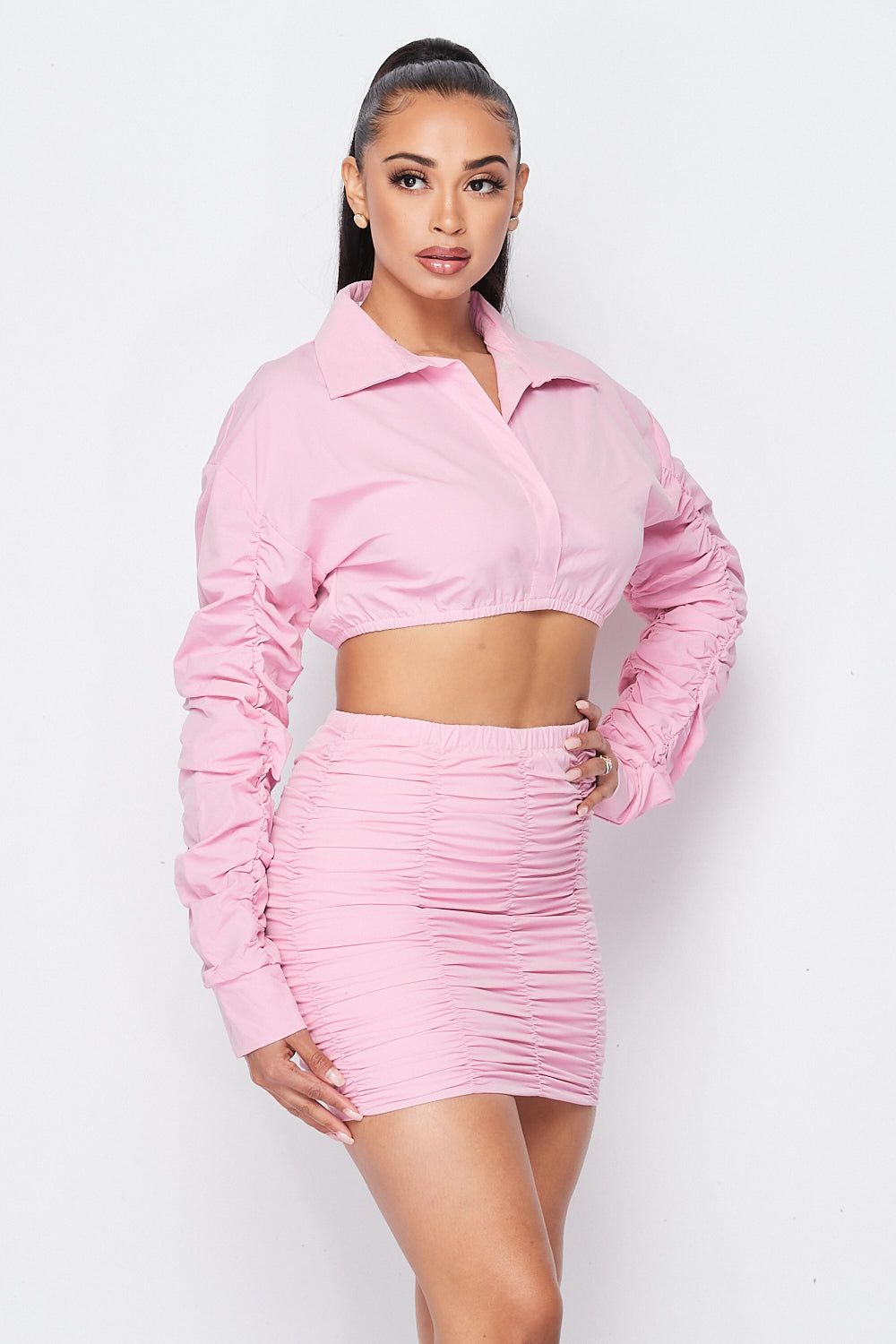 Someone In Love Nylon Two Piece Crop Top Skirt Set