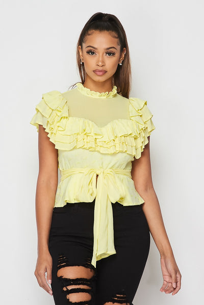 On The Real Ruffle Tie Top
