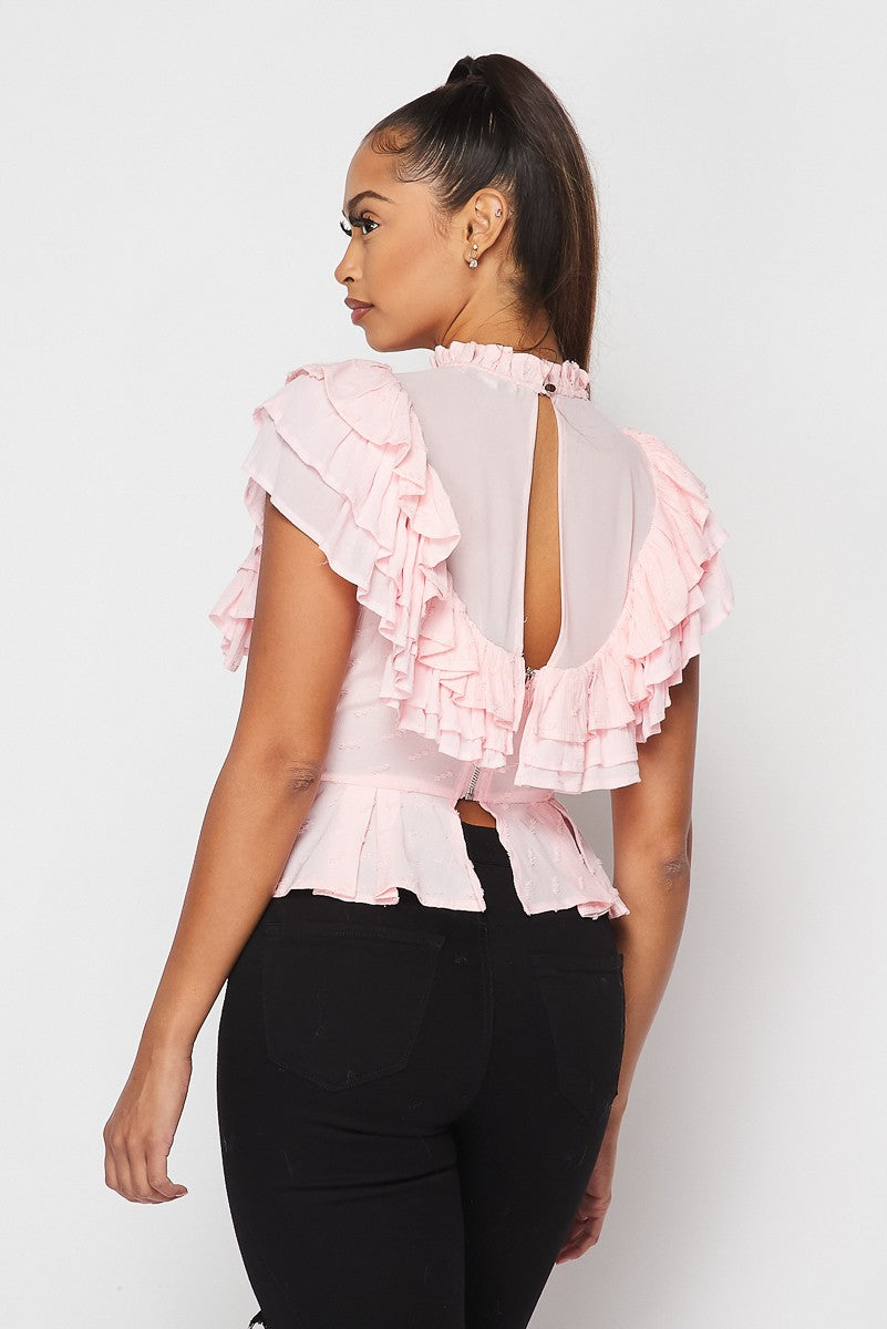 On The Real Ruffle Tie Top