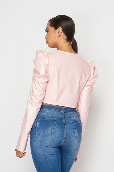 Gia Power Shoulder Faux Leather Jacket