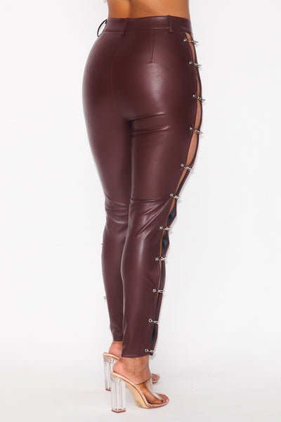 Date Night Side Cut-Out Faux Leather Pants