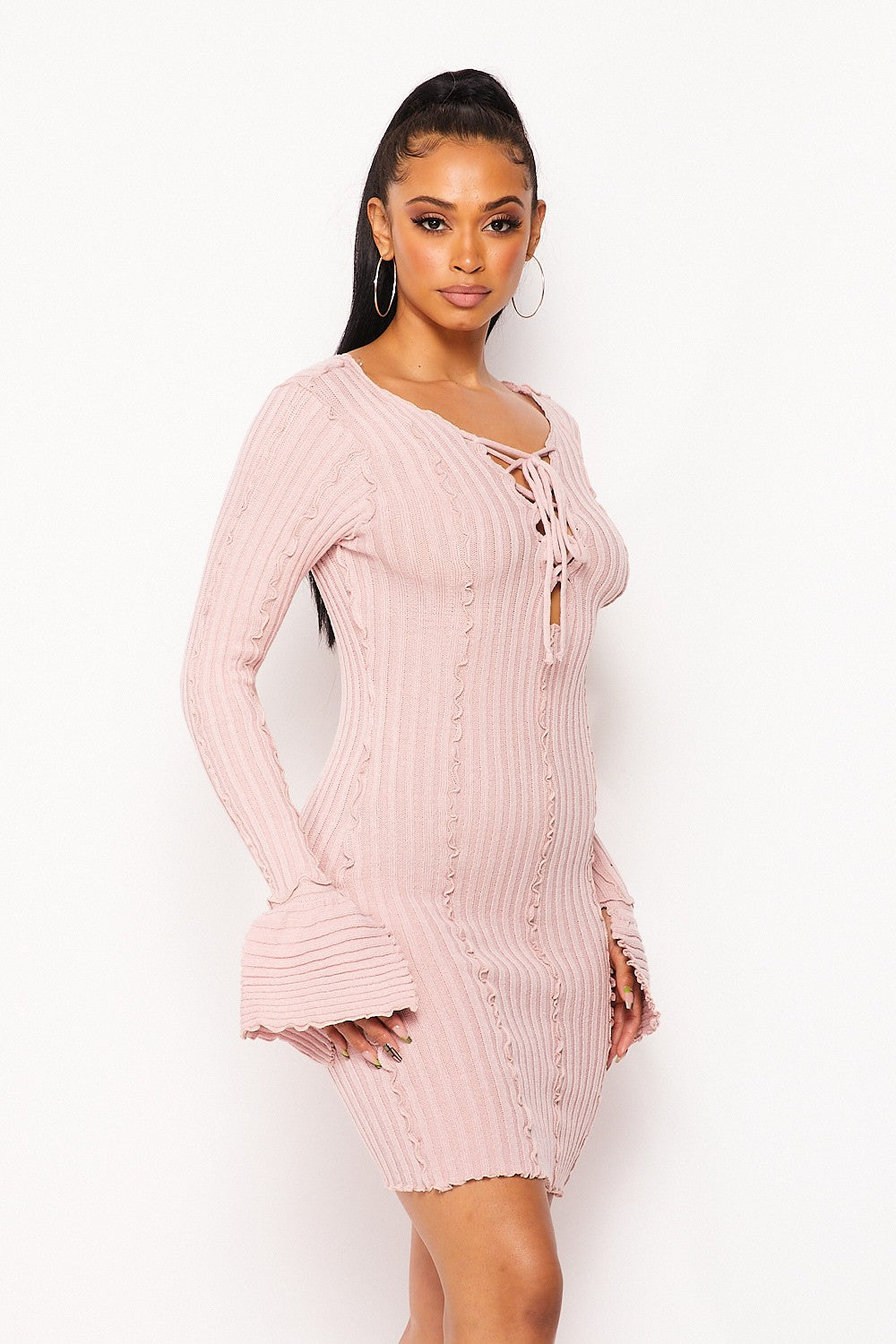 Pretty Details Lace-Up Neckline Dress