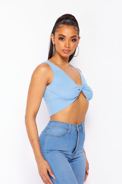 Dream Big Ribbed Twist Front Sleeveless Crop Top