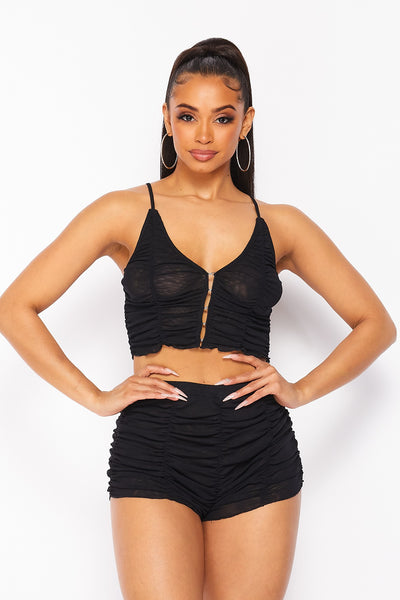 Just Another Dreamer Mesh Ruched Set