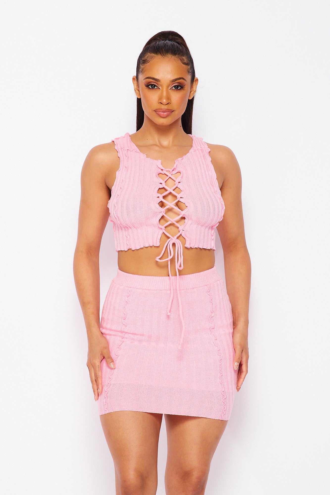 Reason To Be Two Piece Knit Crop Top and Skirt Set