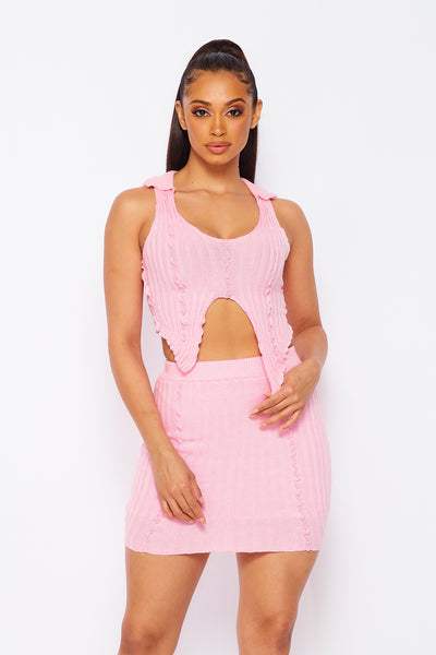 Walk On By Knit Two Piece Crop Top and Skirt Set