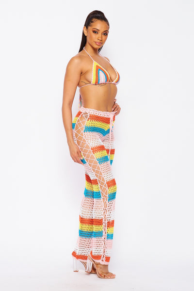 Let's Get Away Crochet Two Piece Cover Up Pant Set