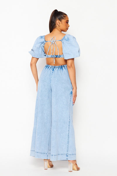You and Me Exposed Back Denim Jumpsuit