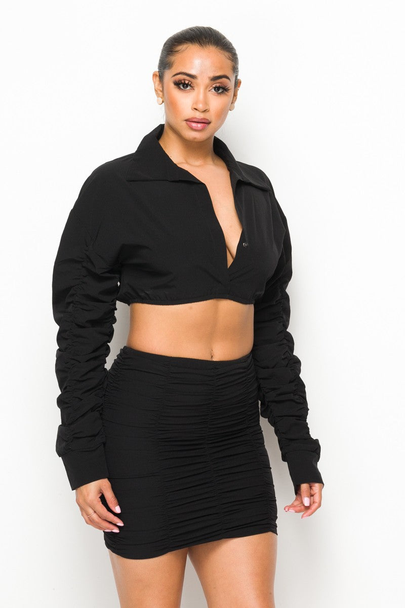 Someone In Love Nylon Two Piece Crop Top Skirt Set