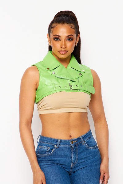 Dream On Micro Cropped Faux Leather Vest