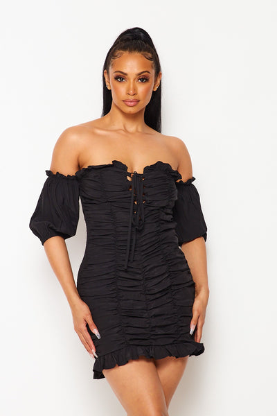 Falling For You Ruched Mini Dress