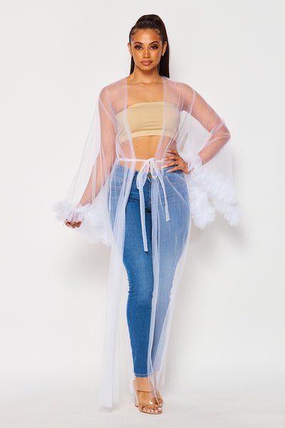 Gabrielle Tulle Mesh Duster Cardigan