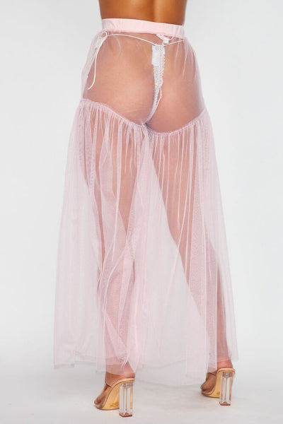 Alissa Sheer Mesh Tulle Wide Leg Pants