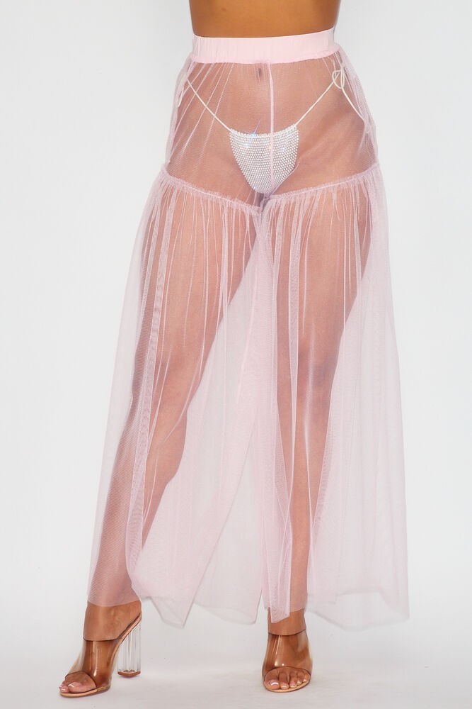 Alissa Sheer Mesh Tulle Wide Leg Pants