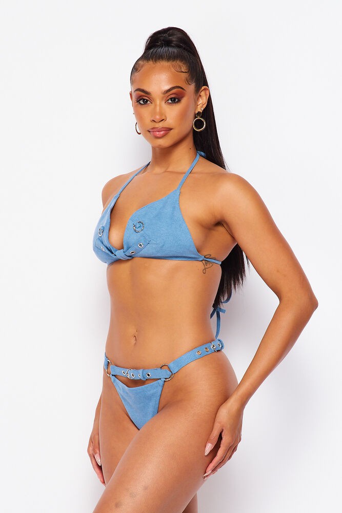 Valentina Buckle Accent Denim Two Piece Bikini Set