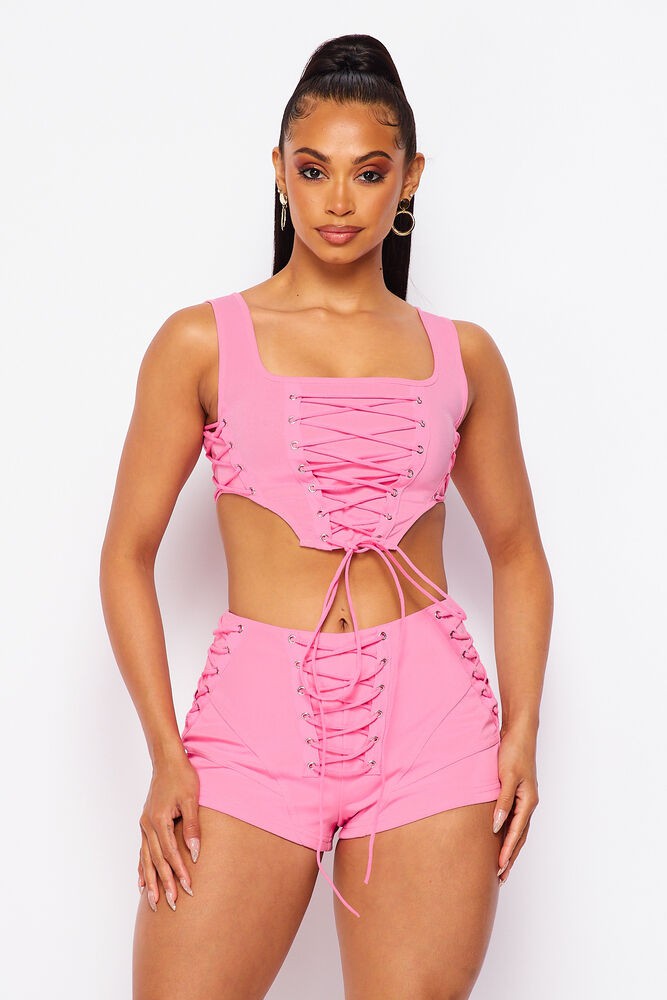 Conversation Starter Lace Up Top and Shorts Set