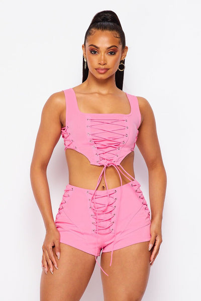 Conversation Starter Lace Up Top and Shorts Set