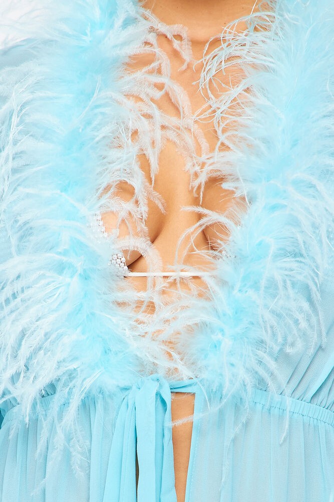 Love Galore Feather Trim Duster Cardigan