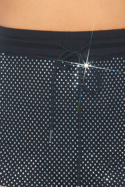 One For All Rhinestone Mesh Overlay Active Shorts
