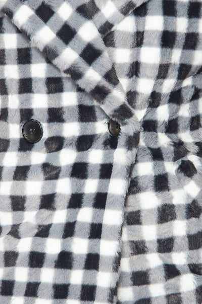 Fuzzy Feelings Checkered Print Faux Fur Coat