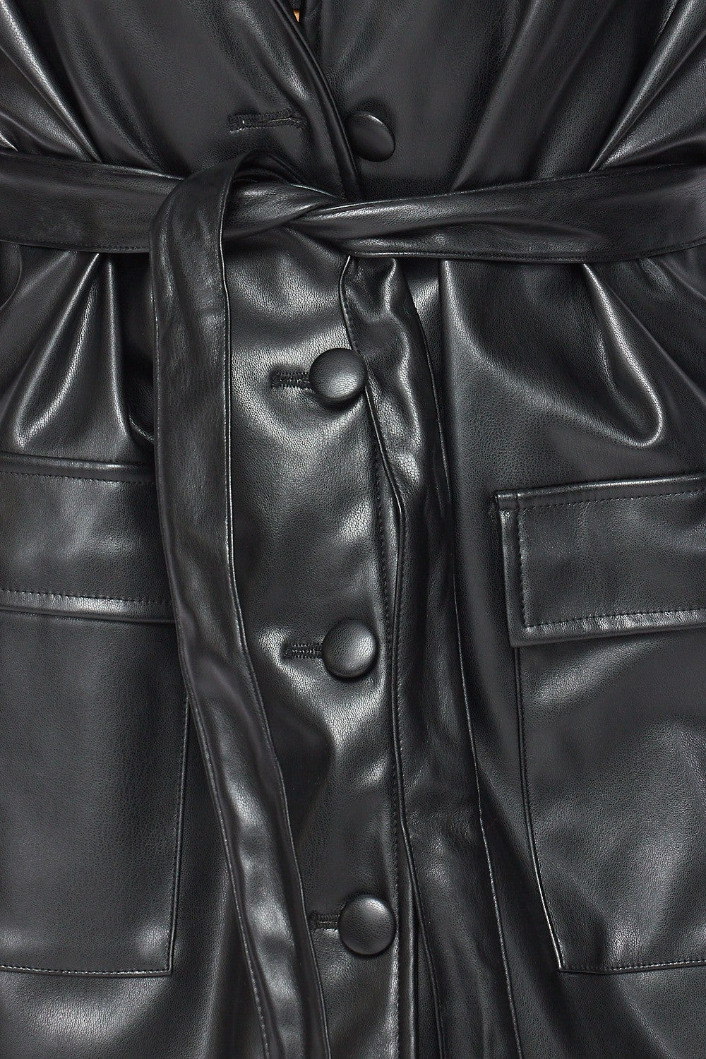 Sophie Vegan Leather Wrap Tie Long Blazer Coat