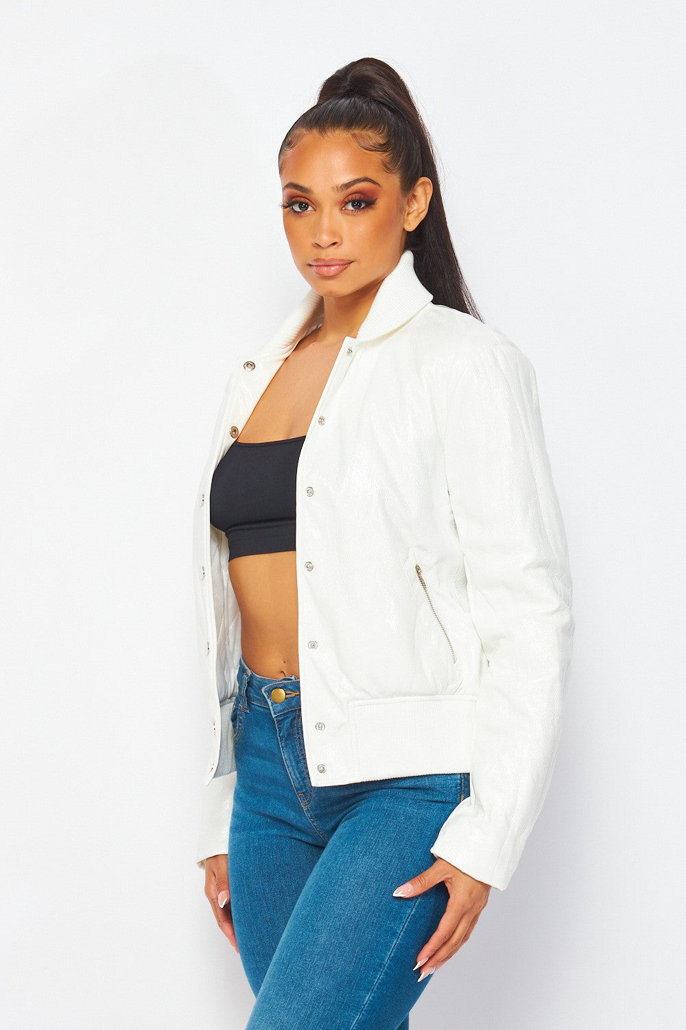 Christine Faux Leather Bomber Jacket