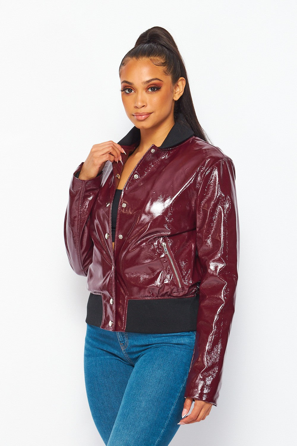 Christine Faux Leather Bomber Jacket