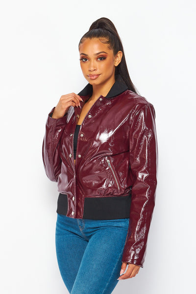 Christine Faux Leather Bomber Jacket