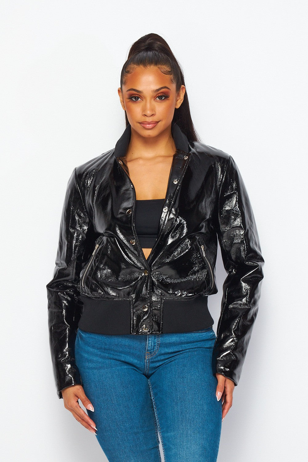 Christine Faux Leather Bomber Jacket