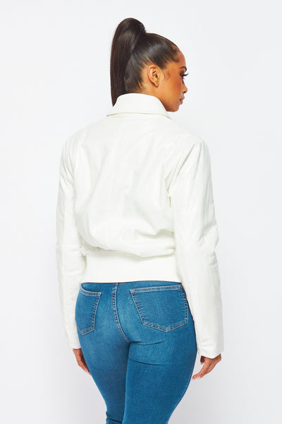 Christine Faux Leather Bomber Jacket