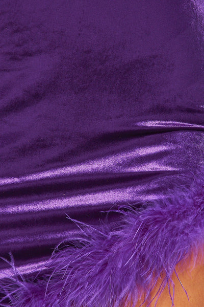 Margot Velvet Dress With Asymmetrical Feather Hem